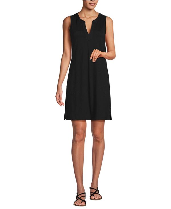 【送料無料】 ランズエンド レディース ワンピース トップス Women's Cotton Jersey Notch Neck Dress Black