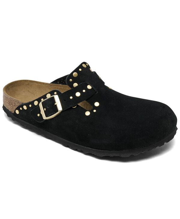 【送料無料】 ビルケンシュトック レディース スニーカー シューズ Women's Boston Rivets Suede Leather Clogs from Finish Line Black