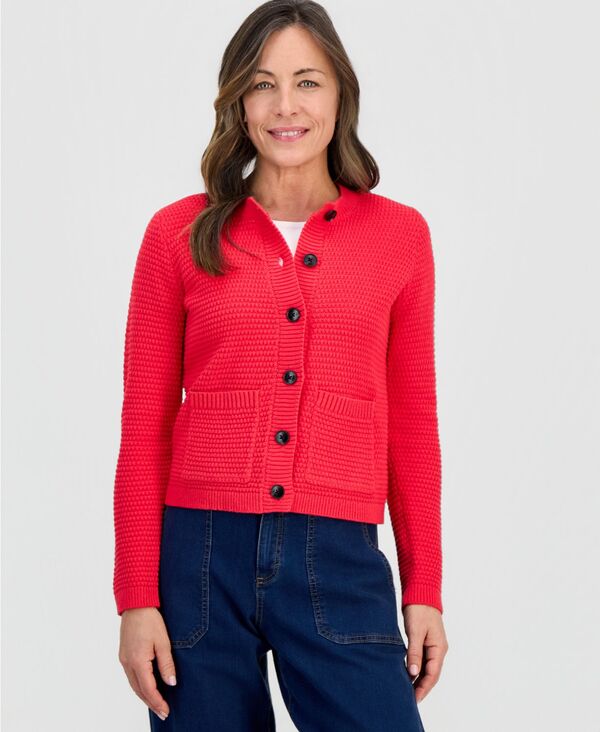 【送料無料】 スタイルアンドコー レディース ニット・セーター アウター Petite Textured Stitch Crewneck Cardigan Fresh Lipstick