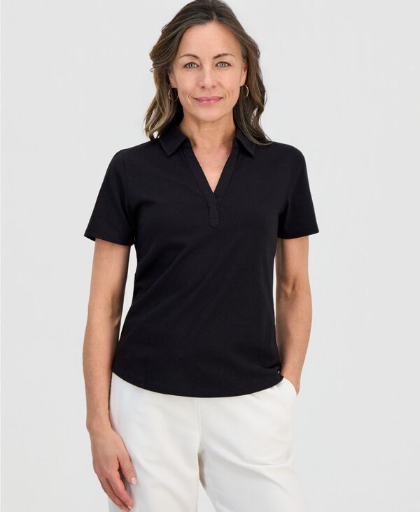 【送料無料】 スタイルアンドコー レディース ポロシャツ トップス Petite Solid Modern Polo Shirt Deep Black