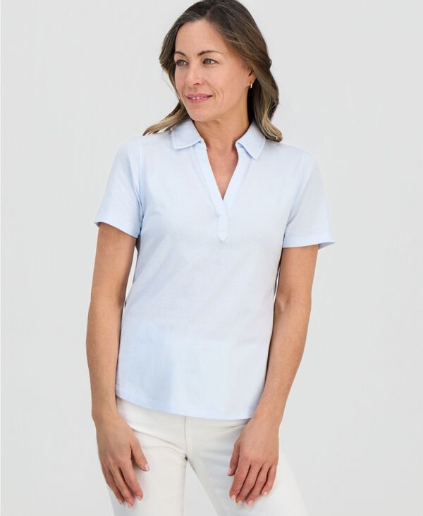 【送料無料】 スタイルアンドコー レディース ポロシャツ トップス Petite Solid Modern Polo Shirt Rain Song