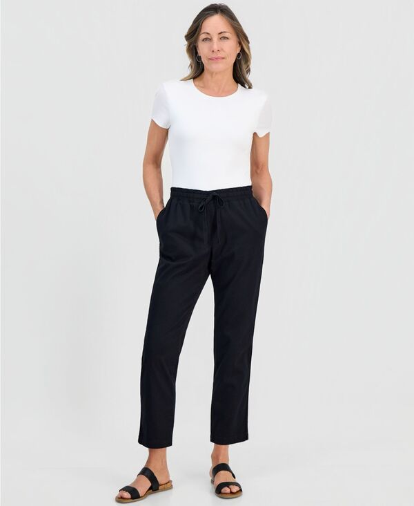 【送料無料】 スタイルアンドコー レディース カジュアルパンツ ボトムス Petite Twill-Tape Tapered Pull-On Pants Deep Black