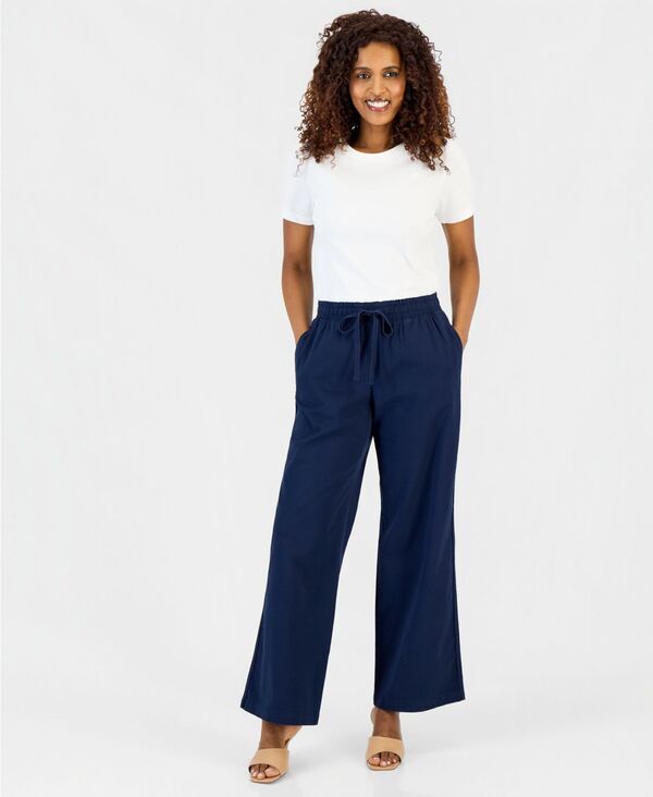 【送料無料】 スタイルアンドコー レディース カジュアルパンツ ボトムス Petite Twill-Tape Wide-Leg Pull-On Pants Industrial