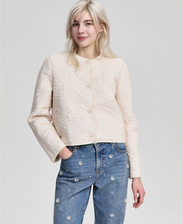 【送料無料】 アンドノウディス レディース ジャケット・ブルゾン アウター Petite Quilted Crew Neck Rose Jacket Calla Lily