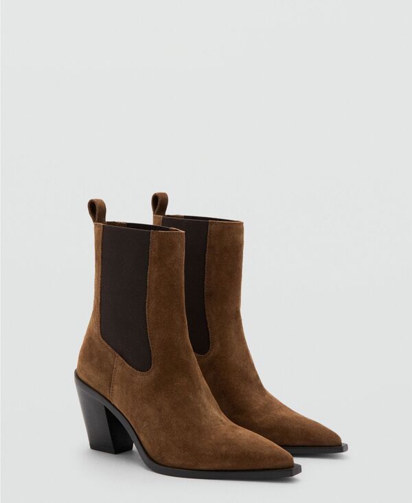 【送料無料】 マンゴ レディース ブーツ・レインブーツ シューズ Women's Pointed Toe And Block Heel Suede Ankle Boots Brown|ReVida 店
