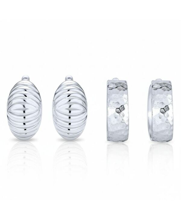 【送料無料】 ブリング レディース ピアス・イヤリング アクセサリー Polished Shrimp Dome and Matte Hammered Hoop Clip-On Earrings Sterling Silver set