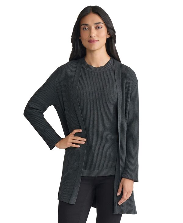 【送料無料】 ジョーンズニューヨーク レディース ニット・セーター アウター Women's Sutton Long-Sleeve Cardigan Dark Heather Gray