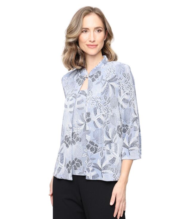 【送料無料】 アレックスイブニングス レディース ジャケット・ブルゾン アウター Petite Printed Slink 3/4-Sleeve Jacket & Cami 2-Piece Set Hydrangea
