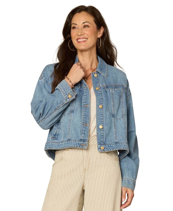 【送料無料】 デモクラシー レディース ジャケット・ブルゾン アウター Petite Oversized Barrel Sleeve Collared Jacket Light Blue|ReVida 店
