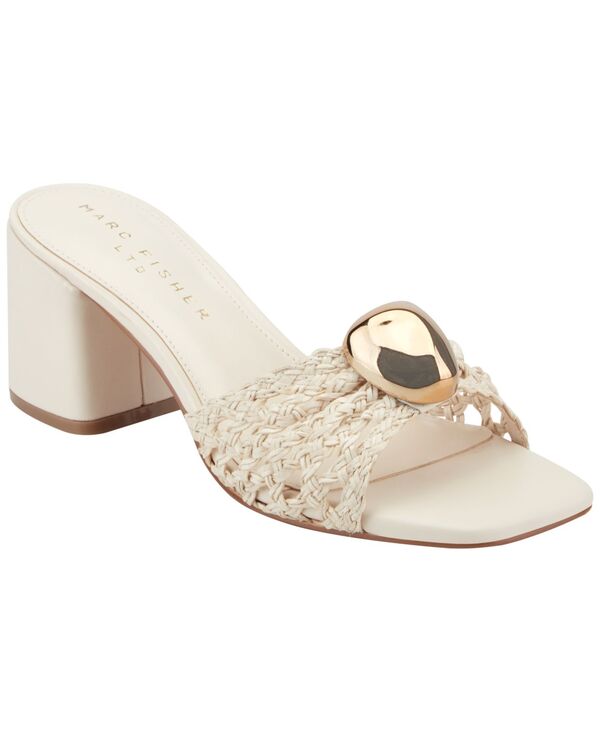 【送料無料】 マーク・フィッシャー レディース スリッポン・ローファー シューズ Women's Farrel Ornamented Woven Slip-On Block Heel Sandals Ivory