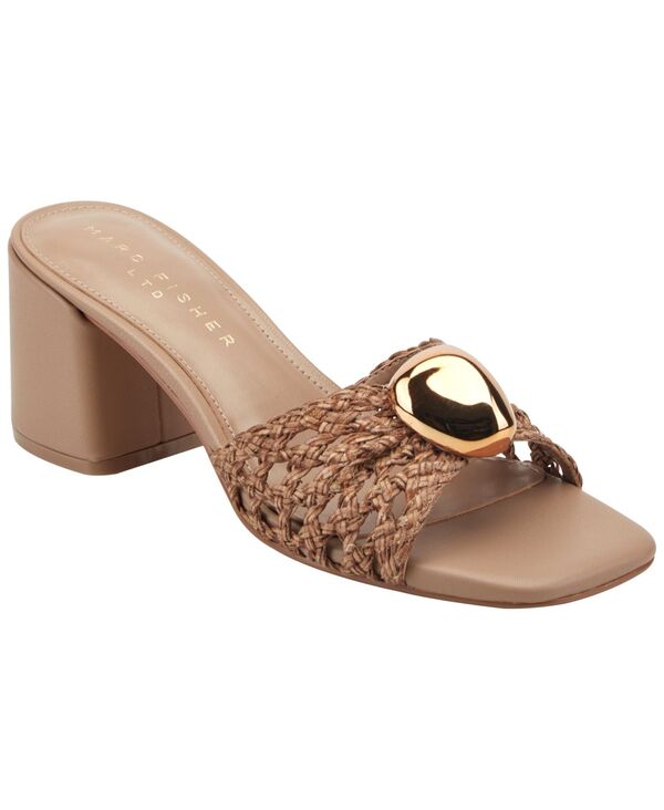【送料無料】 マーク・フィッシャー レディース スリッポン・ローファー シューズ Women's Farrel Ornamented Woven Slip-On Block Heel Sandals Natural｜ReVida 店