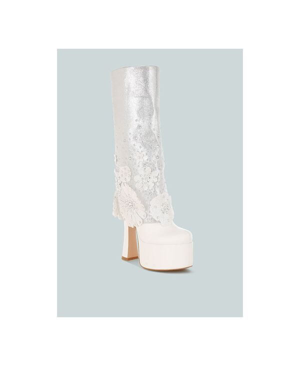 【送料無料】 ロンドンラグ レディース ブーツ・レインブーツ シューズ Women's Sundra Floral Applique Platform Heeled Boots White｜ReVida 店 16,436円