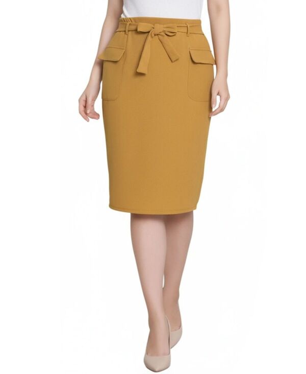 【送料無料】 ニューヨークコレクション レディース スカート ボトムス Petite Slim Belted Scuba Crepe Skirt Mustard Gold