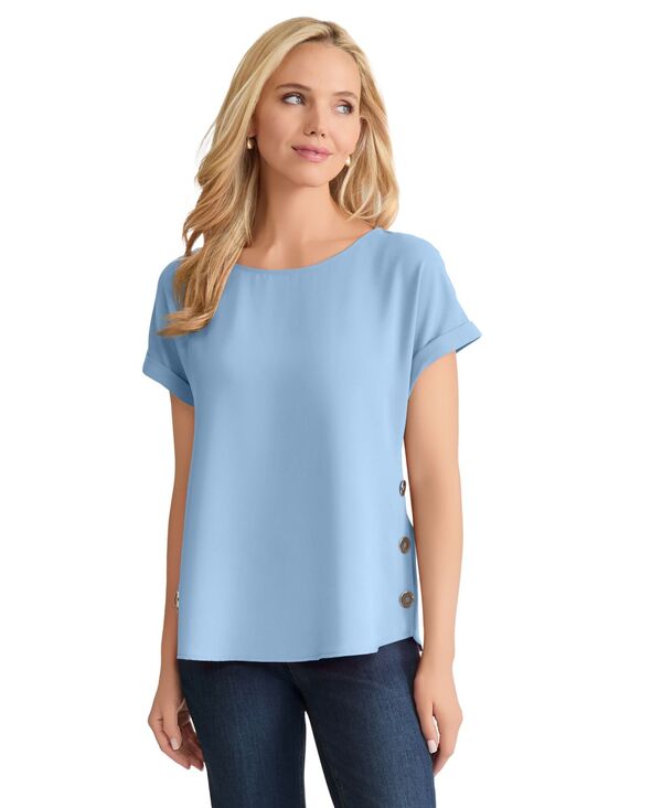 【送料無料】 ジョーンズニューヨーク レディース シャツ トップス Women's Short Sleeve Crewneck Top Chintz Blue