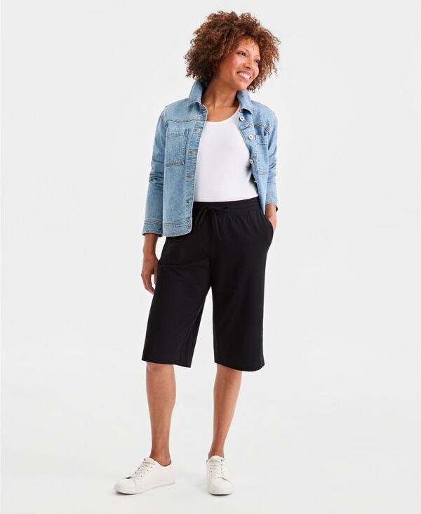 【送料無料】 スタイルアンドコー レディース カジュアルパンツ スウェットパンツ ボトムス Women Mid Rise Sweatpant Bermuda Shorts Deep Black
