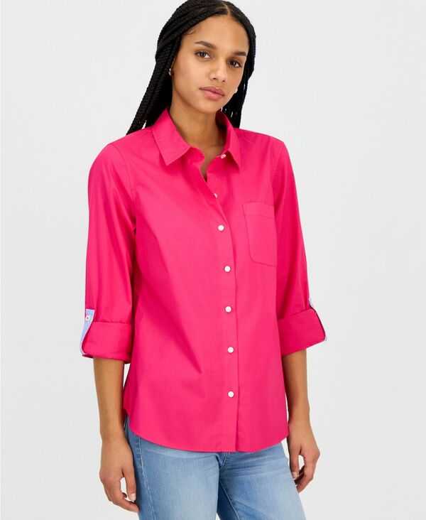 【送料無料】 ナウティカ レディース シャツ トップス Women Roll-Tab Button-Front Shirt Aster Pink