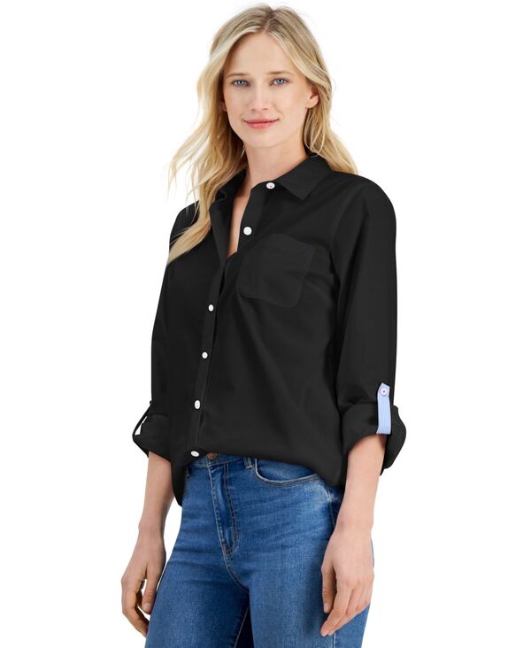 【送料無料】 ナウティカ レディース シャツ トップス Women Roll-Tab Button-Front Shirt Black