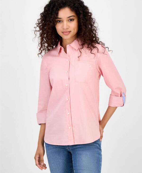 【送料無料】 ナウティカ レディース シャツ トップス Women Roll-Tab Button-Front Shirt Bridal Rose