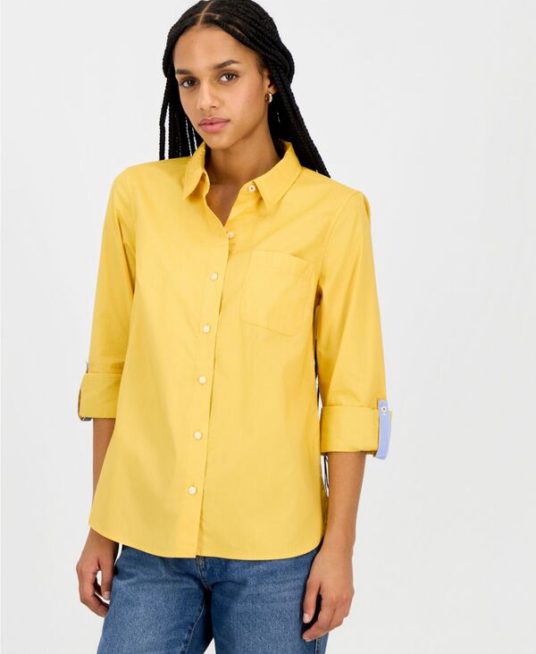 【送料無料】 ナウティカ レディース シャツ トップス Women Roll-Tab Button-Front Shirt Deep Maize