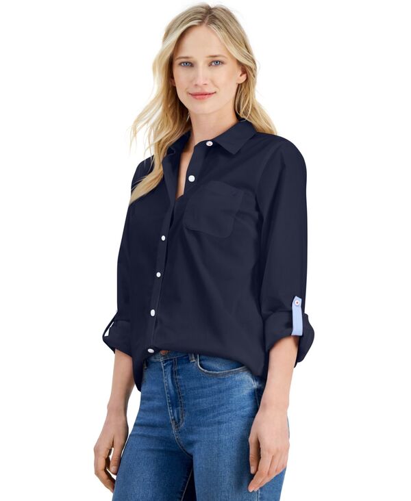 【送料無料】 ナウティカ レディース シャツ トップス Women Roll-Tab Button-Front Shirt Night Sky