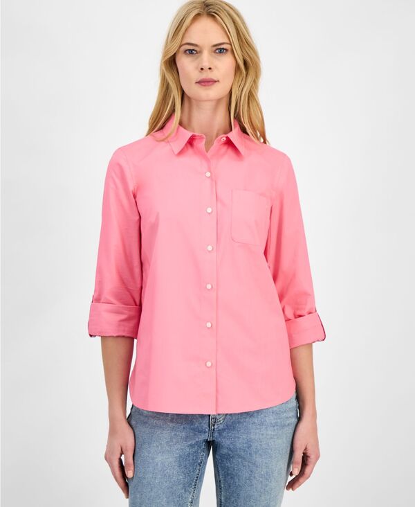 【送料無料】 ナウティカ レディース シャツ トップス Women Roll-Tab Button-Front Shirt Peony