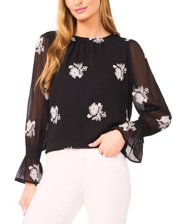 【送料無料】 セセ レディース シャツ トップス Women's Floral Print Smocked Cuff Blouse Rich Black