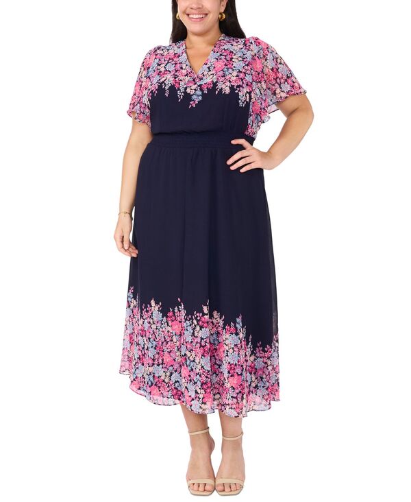 【送料無料】 ミスク レディース ワンピース トップス Plus Size Flutter-Sleeve V-Neck Maxi Dress Jbs Navy 4 22,185円