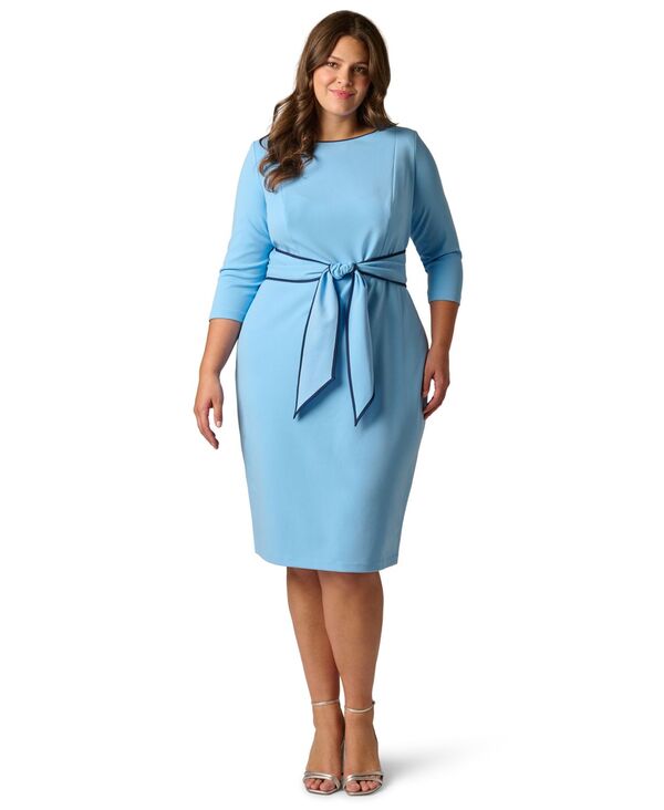 【送料無料】 アドリアナ パペル レディース ワンピース トップス Plus Size Tie-Front Sheath Dress Water/Navy