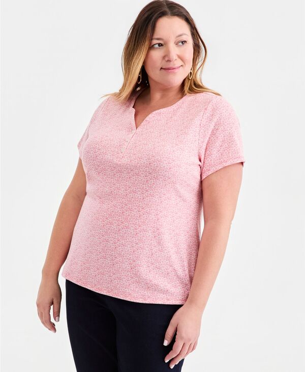 【送料無料】 スタイルアンドコー レディース シャツ トップス Women's Short-Sleeve Cotton Henley Top Pink Combo 5,311円