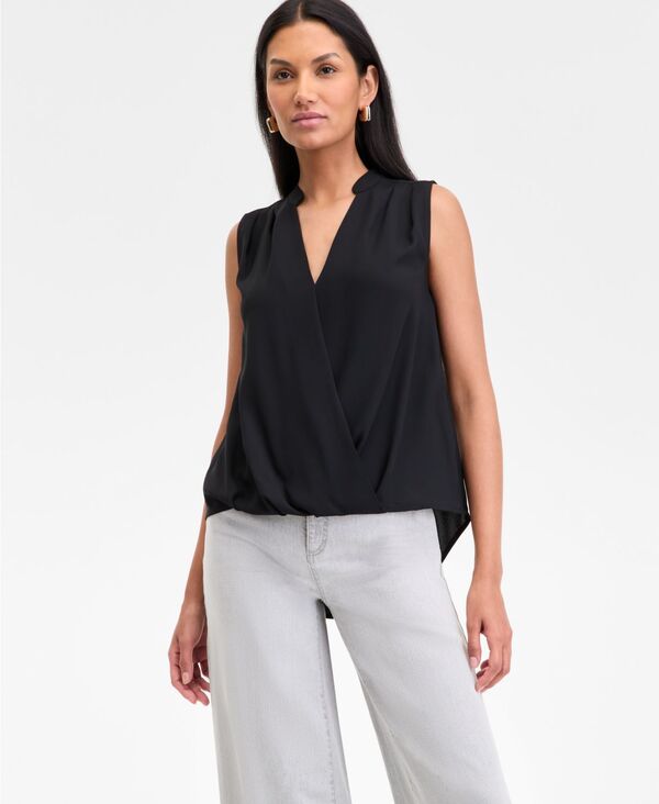 【送料無料】 アイ.エヌ.シー インターナショナル コンセプト レディース シャツ トップス Women's Sleeveless Faux Wrap Blouse Deep Black