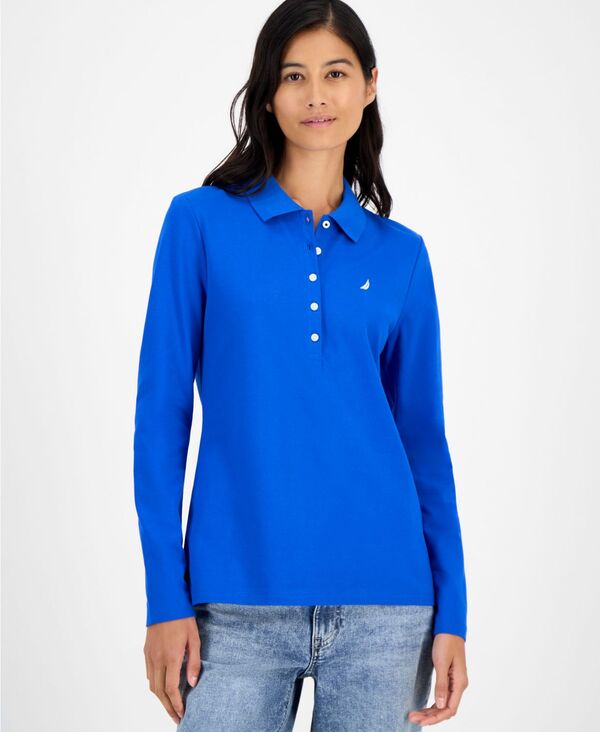 【送料無料】 ナウティカ レディース シャツ トップス Jeans Women's Long Sleeve Polo Shirt Cerulean｜ReVida 店