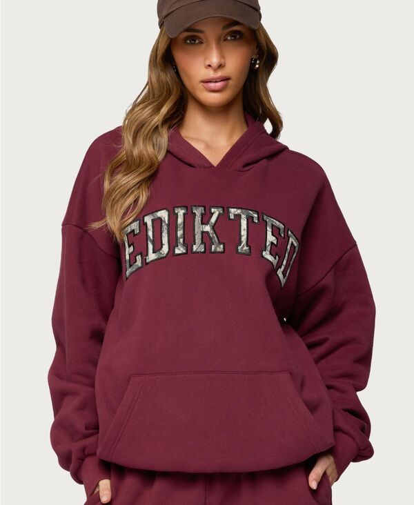 【送料無料】 アディクテッド レディース パーカー・スウェット アウター Women's Camo Crush Oversized Hoodie Burgundy