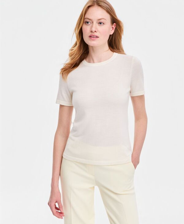 【送料無料】 アンクライン レディース ニット・セーター アウター Women's Merino Wool Short-Sleeve Sweater Whisper Yellow|ReVida 店