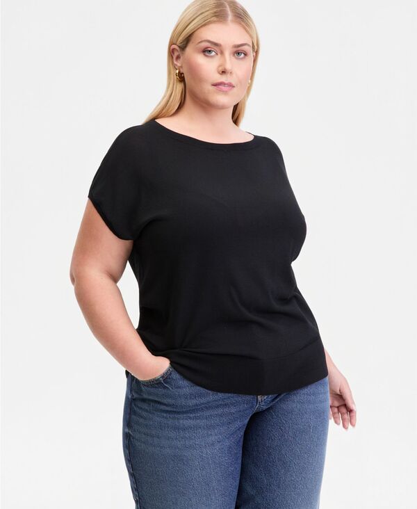 【送料無料】 アイ.エヌ.シー インターナショナル コンセプト レディース ニット・セーター アウター Plus Size Dolman-Sleeve Sweater Deep Black