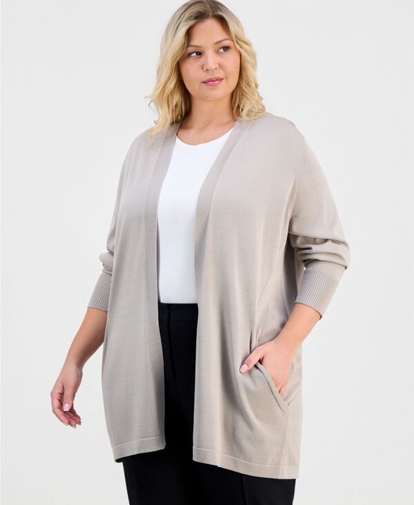 【送料無料】 アンクライン レディース ニット・セーター アウター Plus Size Collarless Open-Front Cardigan Porchini