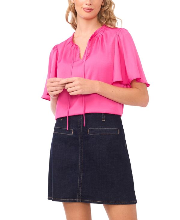 【送料無料】 ヴィンスカムート レディース シャツ トップス Women's Tie Neck Short-Sleeve Blouse Raspberry Sorbet｜ReVida 店