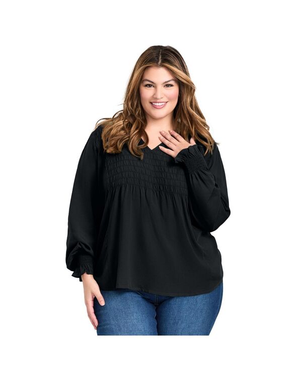 【送料無料】 アベニュー レディース シャツ トップス Women's Marcie Shirred Detail Blouse Tops Black