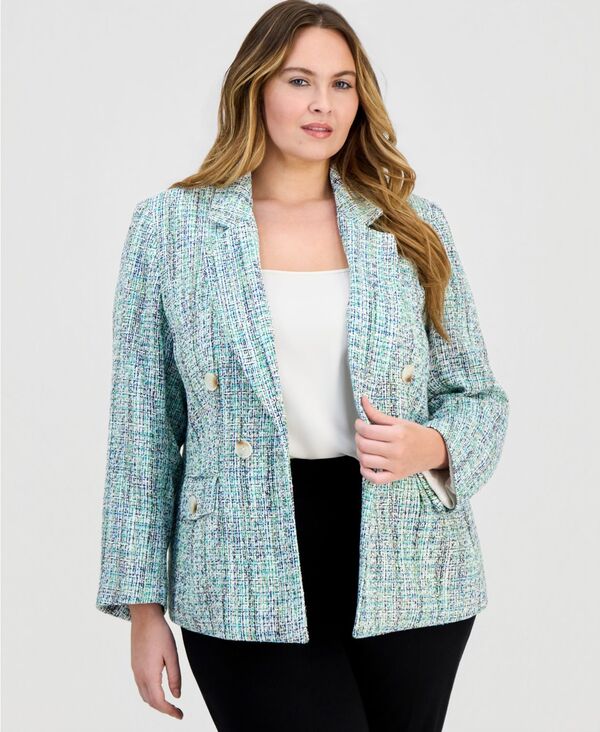 【送料無料】 ジョーンズニューヨーク レディース ジャケット・ブルゾン アウター Plus Size Open-Front Tweed Jacket Kelly Multi