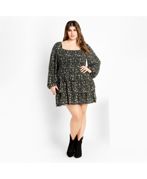 【送料無料】 シティーシック レディース ワンピース トップス Plus Size Dahlia Print Mini Dress Green print
