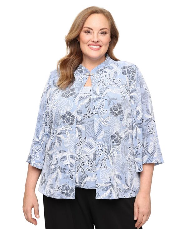 【送料無料】 アレックスイブニングス レディース ジャケット・ブルゾン アウター Plus Size Printed Mandarin Neck Jacket and Top 2-Piece Set Hydrangea