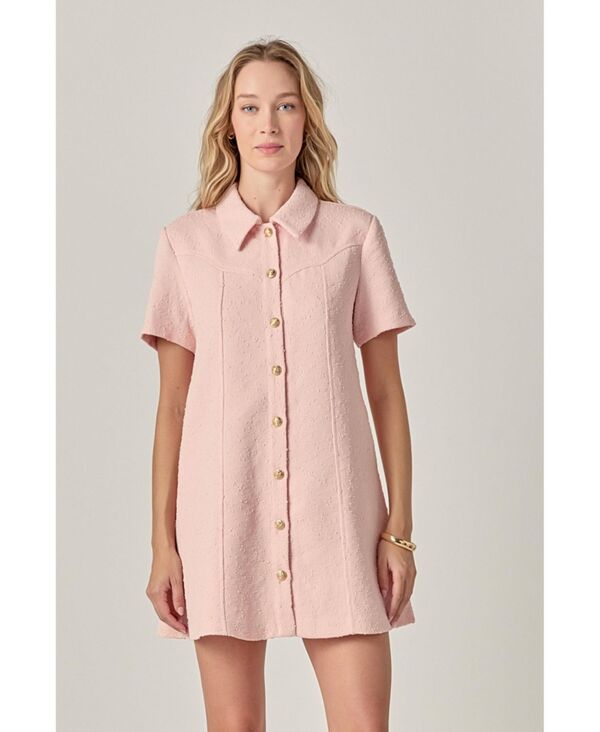 【送料無料】 イングリッシュファクトリー レディース シャツ トップス Women's Textured Shirt Mini Dress Light pink