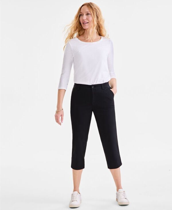 【送料無料】 スタイルアンドコー レディース カジュアルパンツ ボトムス Women's Mid-Rise Comfort Waist Capri Pants Deep Black