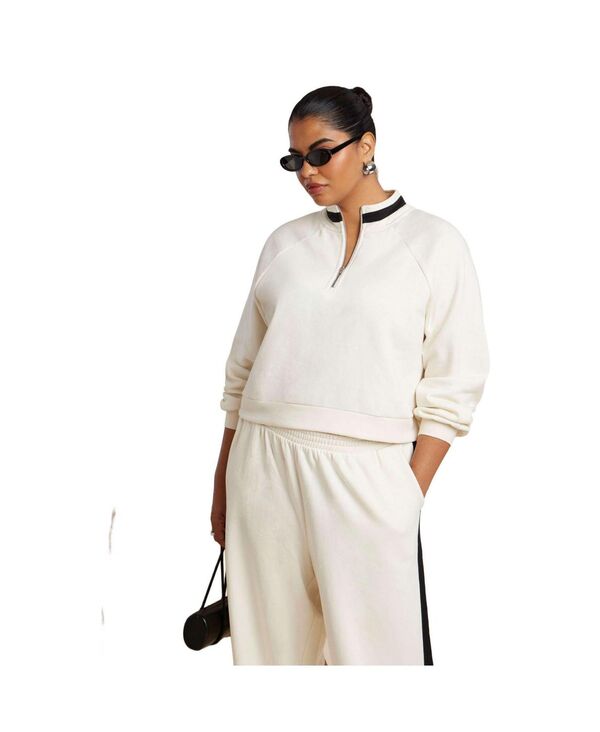 【送料無料】 エロクイ レディース パーカー・スウェット アウター Women's Quarter Zip Stripe Detail Sweatshirt Jet stream