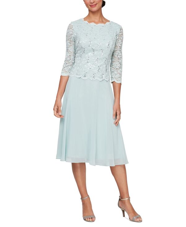 【送料無料】 アレックスイブニングス レディース ワンピース トップス Sequined Lace Contrast Midi Dress Fresh Mint