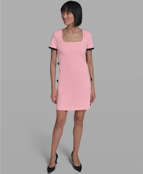 【送料無料】 カール ラガーフェルド レディース ワンピース トップス Women's Bow Trim Scuba Crepe Sheath Dress Almond Blossom/Black｜ReVida 店