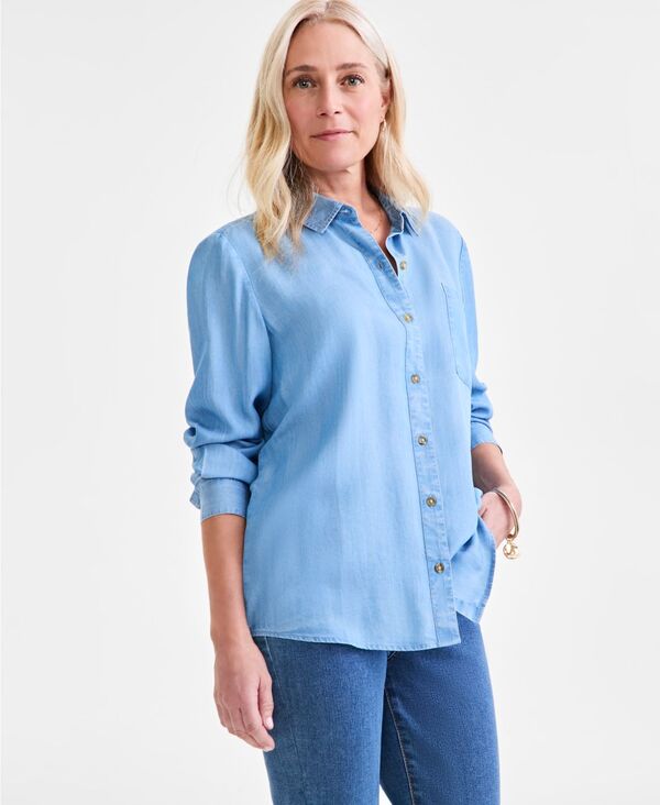 【送料無料】 スタイルアンドコー レディース シャツ トップス Women's Chambray Perfect Button-Up Shirt Anna Wash