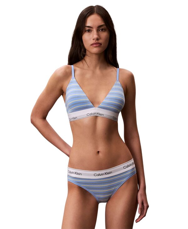 【送料無料】 カルバンクライン レディース ブラジャー アンダーウェア Women's Icon Cotton-Modal Lightly Lined Triangle Bralette QF8498 Pulse Stripe Blue