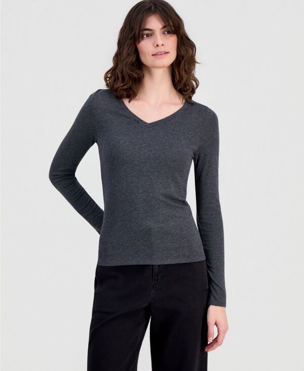 【送料無料】 エイリーンフィッシャー レディース シャツ トップス Women's V-Neck Long-Sleeve Top Charcoal