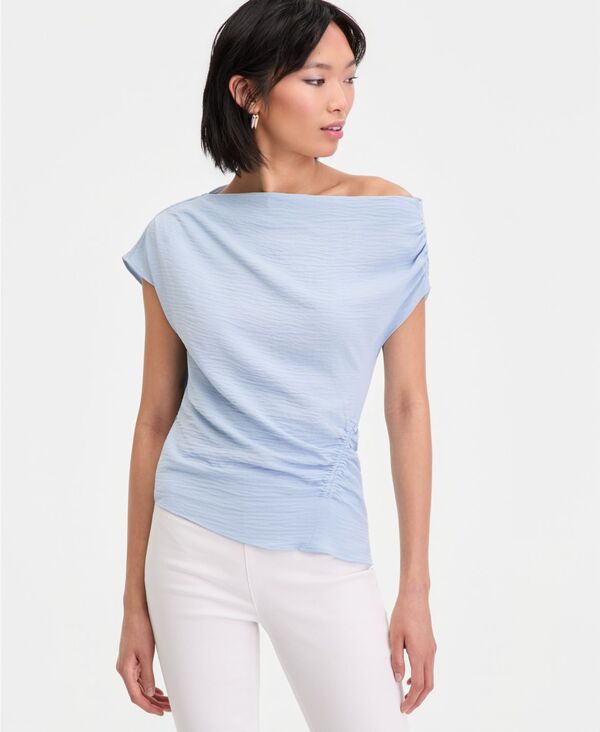 【送料無料】 アイ.エヌ.シー インターナショナル コンセプト レディース シャツ トップス Women's Short Sleeve Asymmetric Blouse Bliss Blue