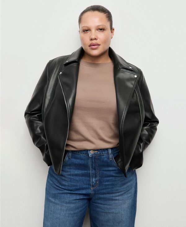 【送料無料】 マンゴ レディース ジャケット・ブルゾン アウター Women's Faux-Leather Biker Jacket Black